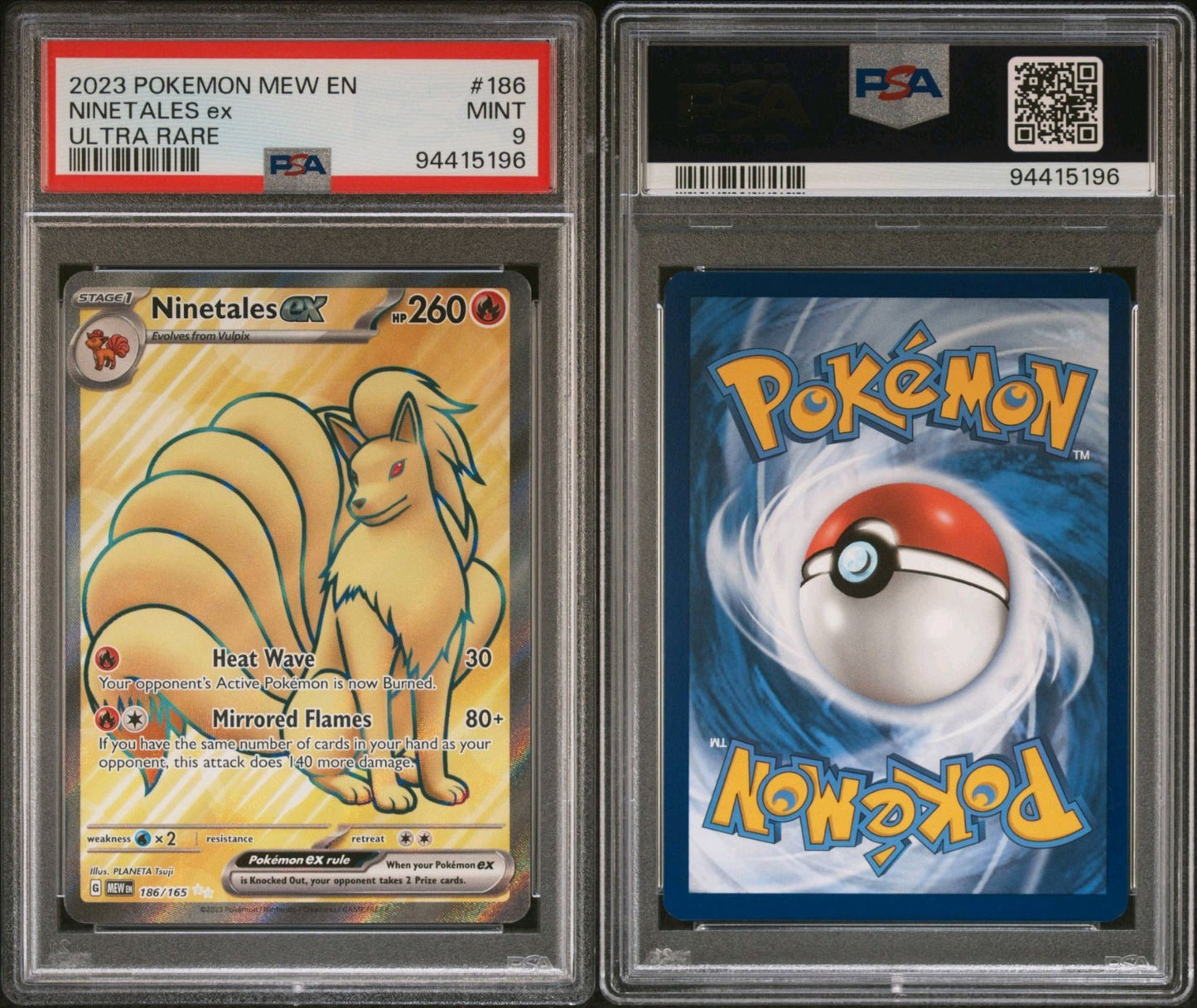 2023 Pokémon Ninetales ex 186/165 Sv: Scarlet & Violet 151 Holo PSA 9 Mint