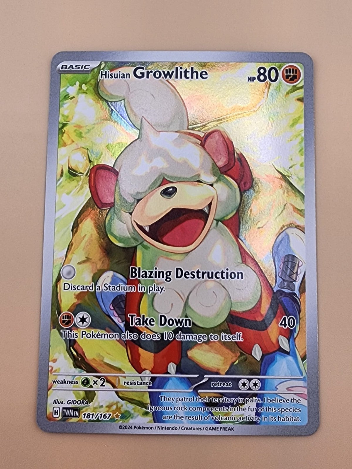 Hisuian Growlithe 181/167 Sv06: Twilight Masquerade Holo Near Mint (NM)