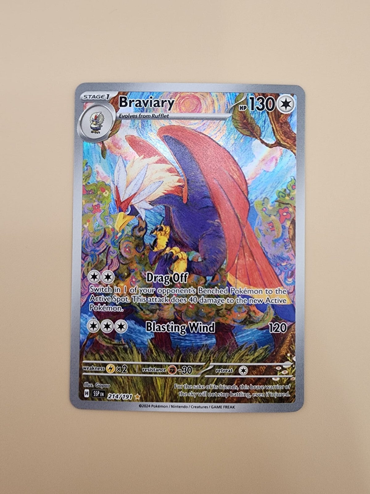 Braviary 214/191 Sv08: Surging Sparks Holo Near Mint (NM)
