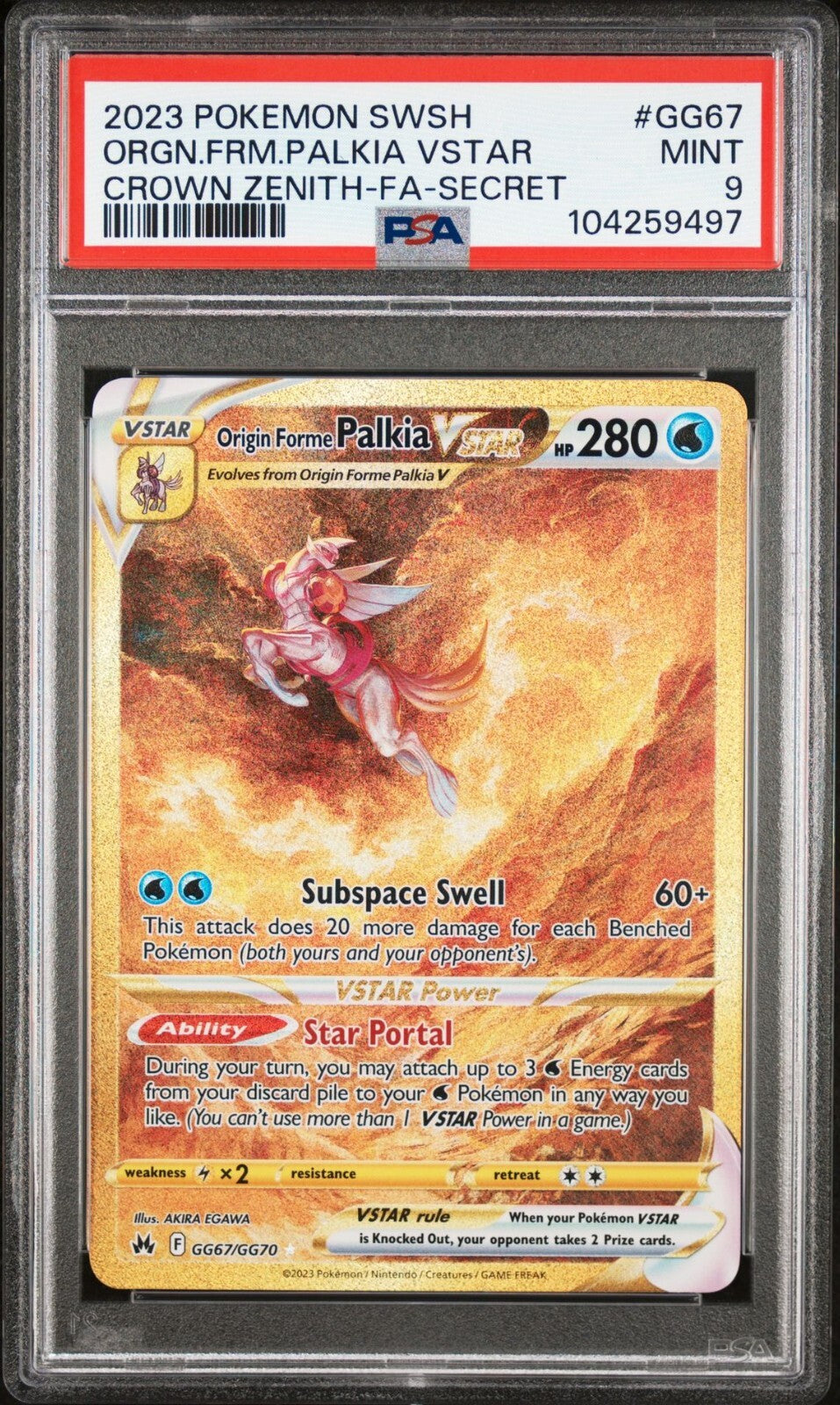 Origin Forme Palkia VSTAR (Secret) GG67/GG70 Crown Zenith: PSA 9