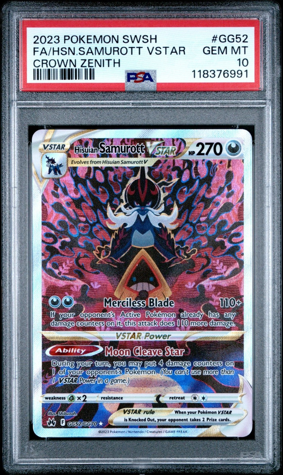 2023 Pokemon Hisuian Samurott VSTAR GG52/GG70 Crown Zenith Holo PSA 10