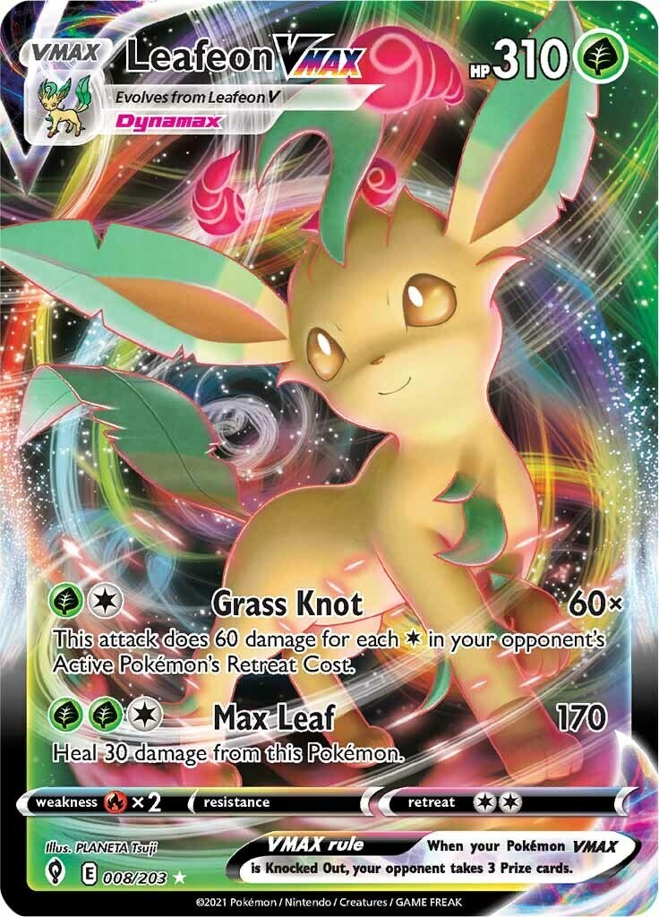 Leafeon VMAX 008/203 Swsh07: Evolving Skies Holo Near Mint (NM)