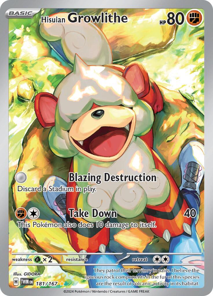2024 POKEMON TWM EN-TWILIGHT MASQUERADE 181 HISUIAN GROWLITHE PSA 9