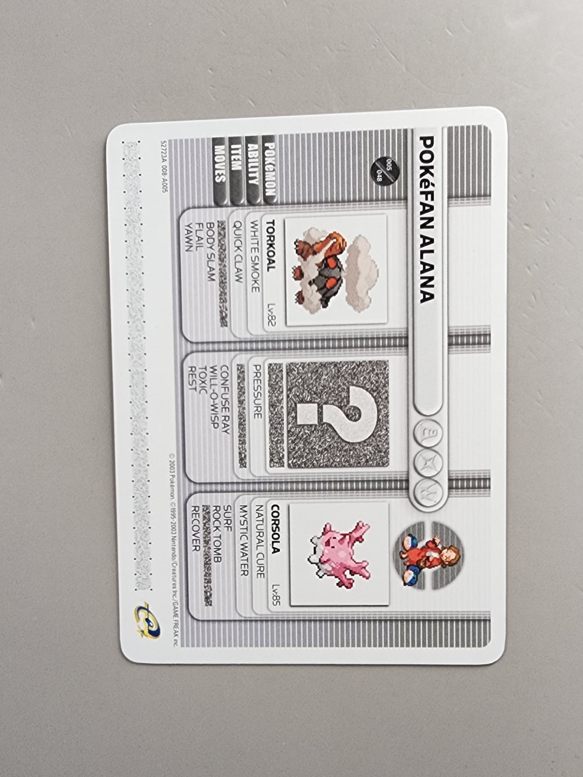Pokemon Battle Card E Reader Ruby Gameboy Advance 2003 Pokefan Alana