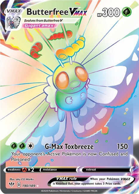 Butterfree VMAX (Secret) 190/189 Swsh03 Darkness Ablaze Holo Lightly Played (LP)