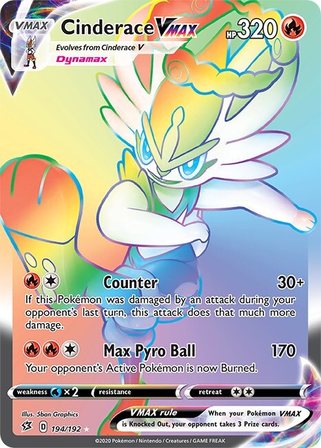 Cinderace VMAX (Secret) 194/192 Swsh02: Rebel Clash Holo Near Mint (NM)