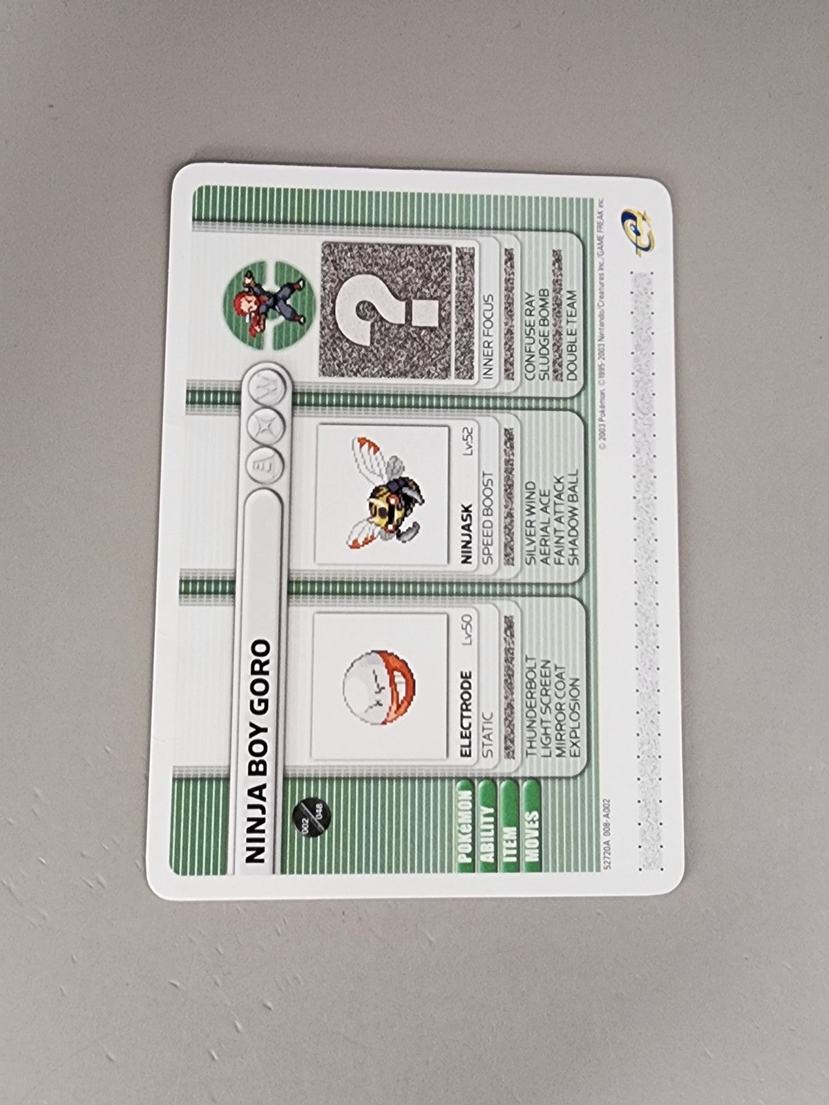 Pokemon Battle Card e-reader Ruby Sapphire Gameboy Advance 2003 Ninja Boy Goro