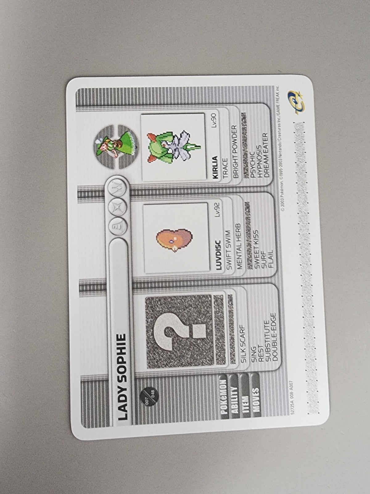 Rare Pokemon E-Reader Battle Card Lady Sophie Ruby & Sapphire Nintendo GBA