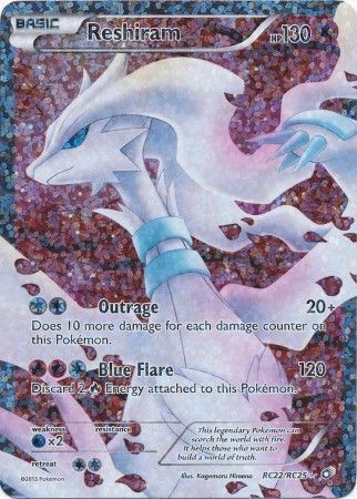 Pokémon Reshiram Full Art Ultra Rare Holo RC22/RC25 Moderately Played (MP)