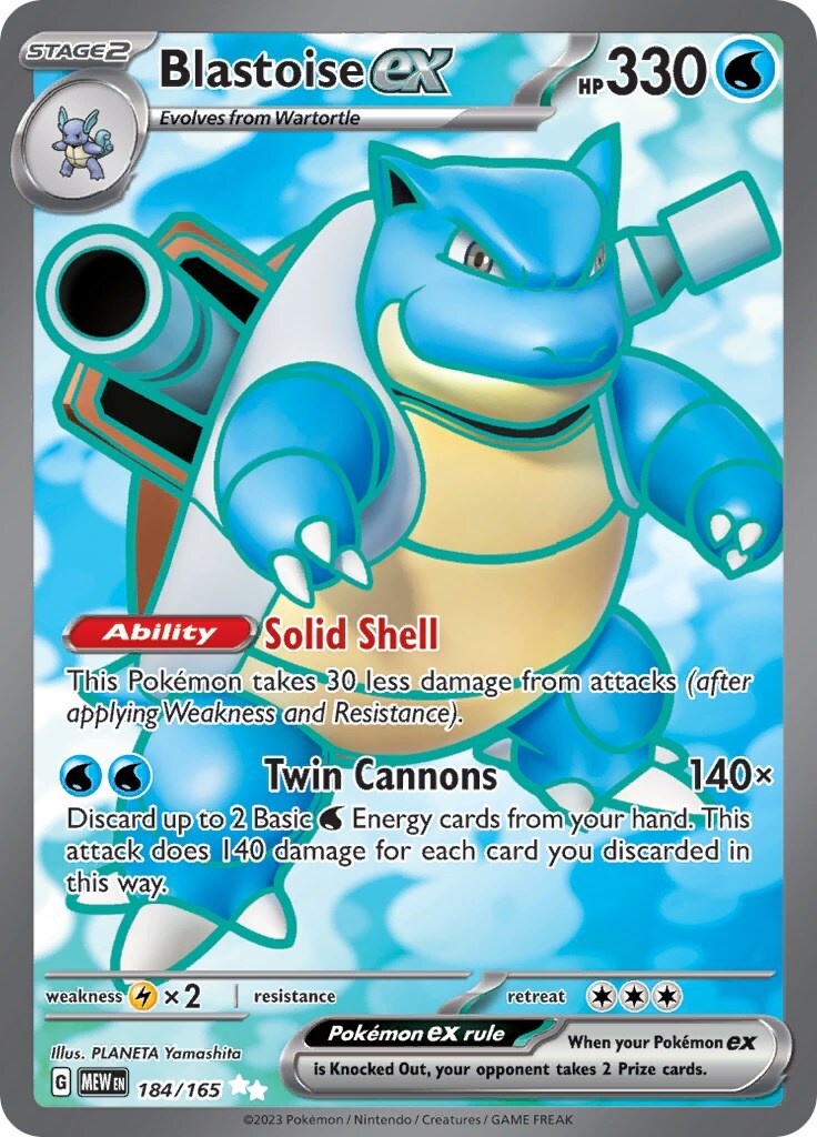 Blastoise ex 184/165 Sv: Scarlet & Violet 151 Holo PSA 9