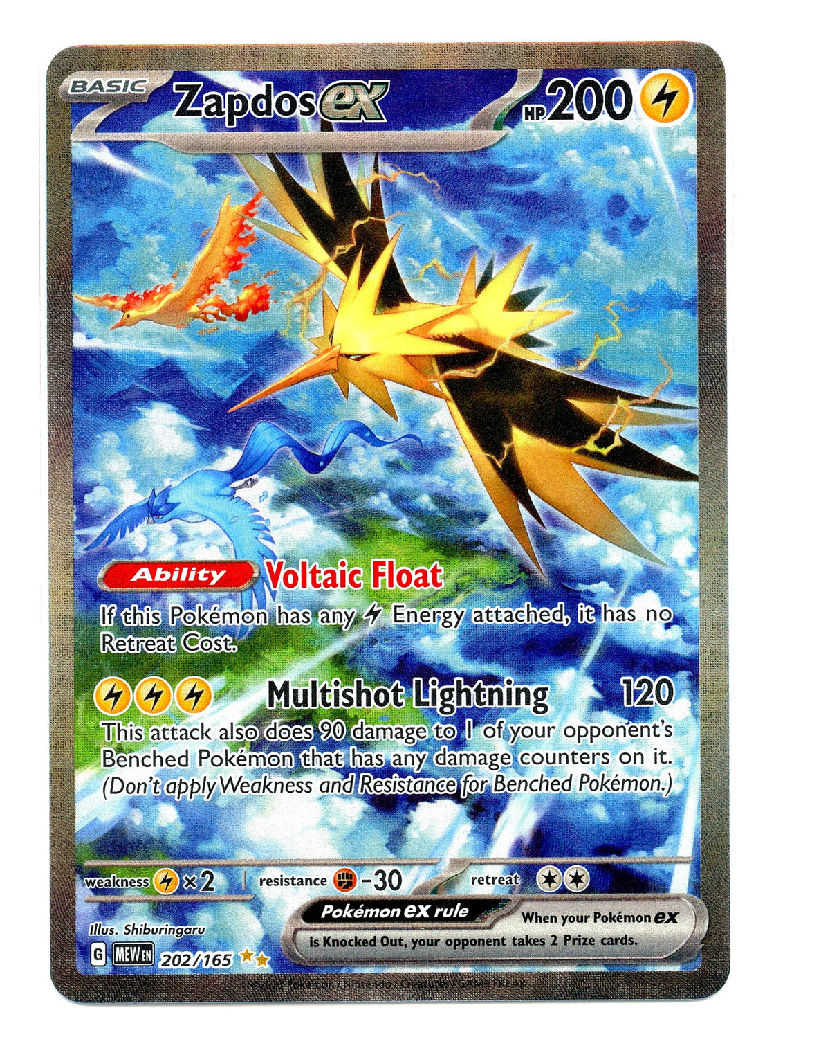 Zapdos ex 202/165 Sv: Scarlet & Violet 151 Holo Lightly Played LP