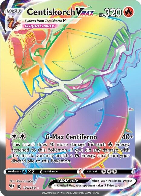 Centiskorch VMAX (Secret) 191/189 Swsh03: Darkness Ablaze Holo Near Mint (NM)