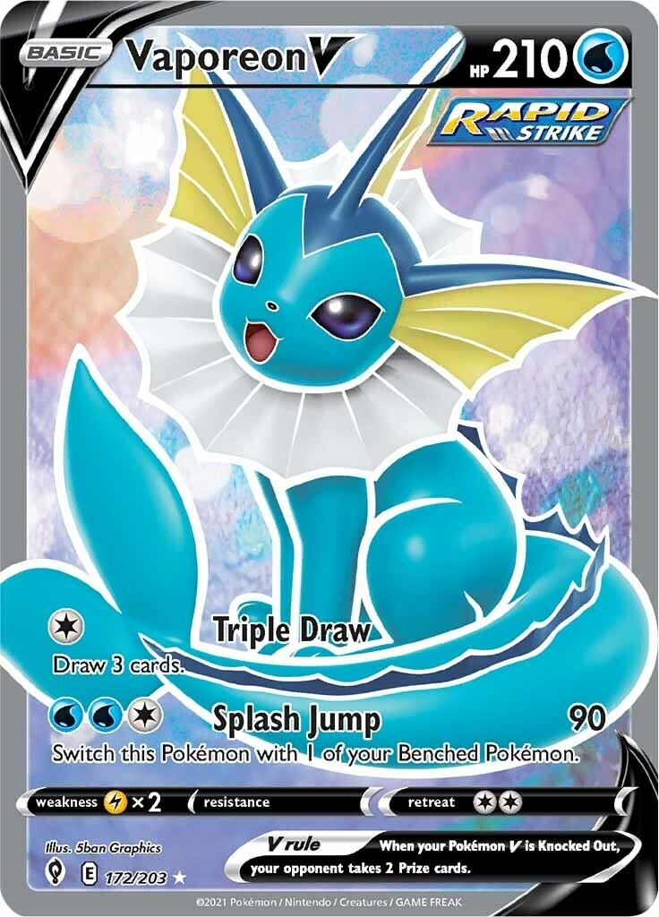 Vaporeon V (Full Art) 172/203 Swsh07: Evolving Skies Holov NM