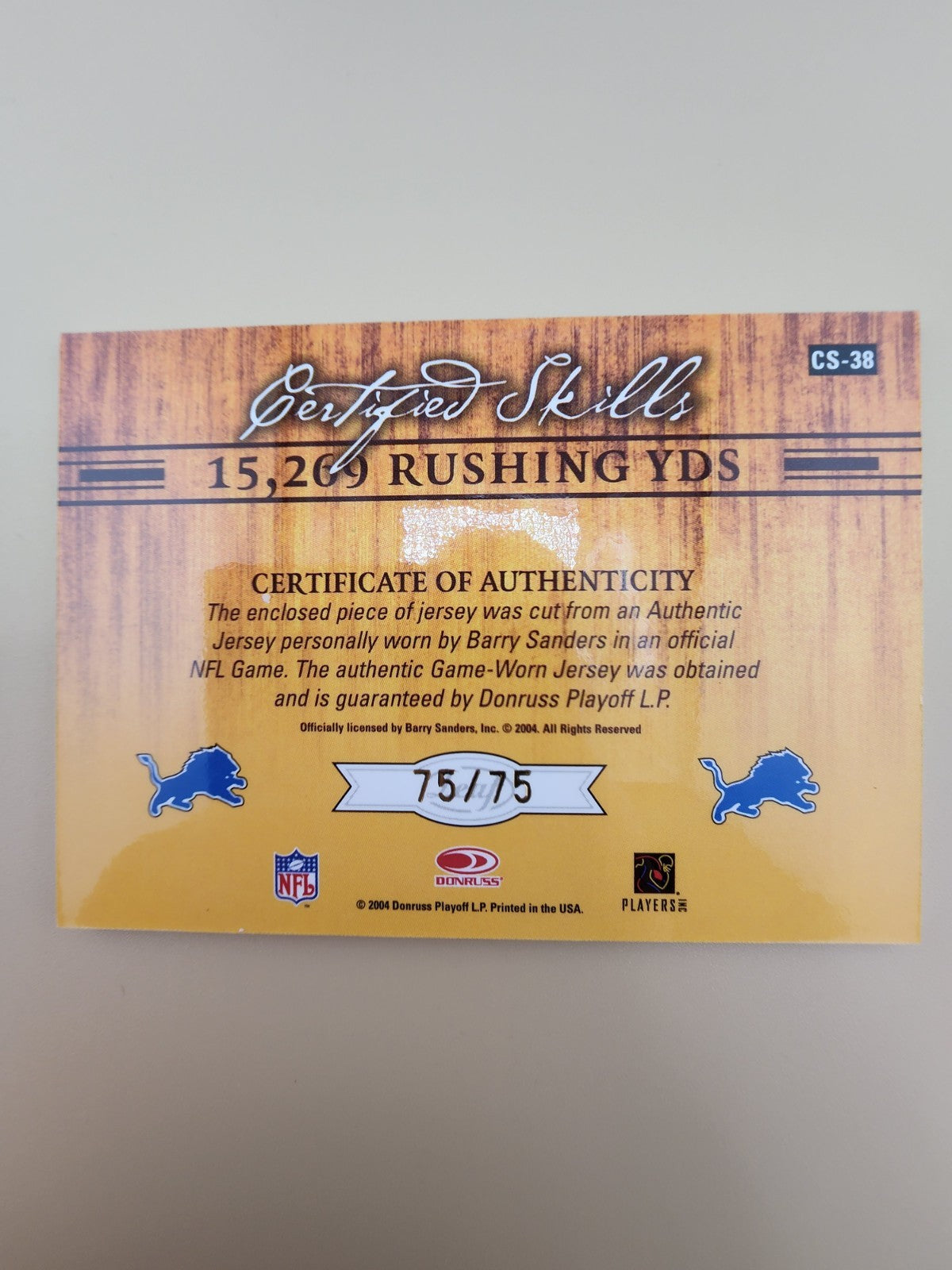 Barry Sanders Detroit Lions 2004 Certified Skills - Game Used Jersey 75/75