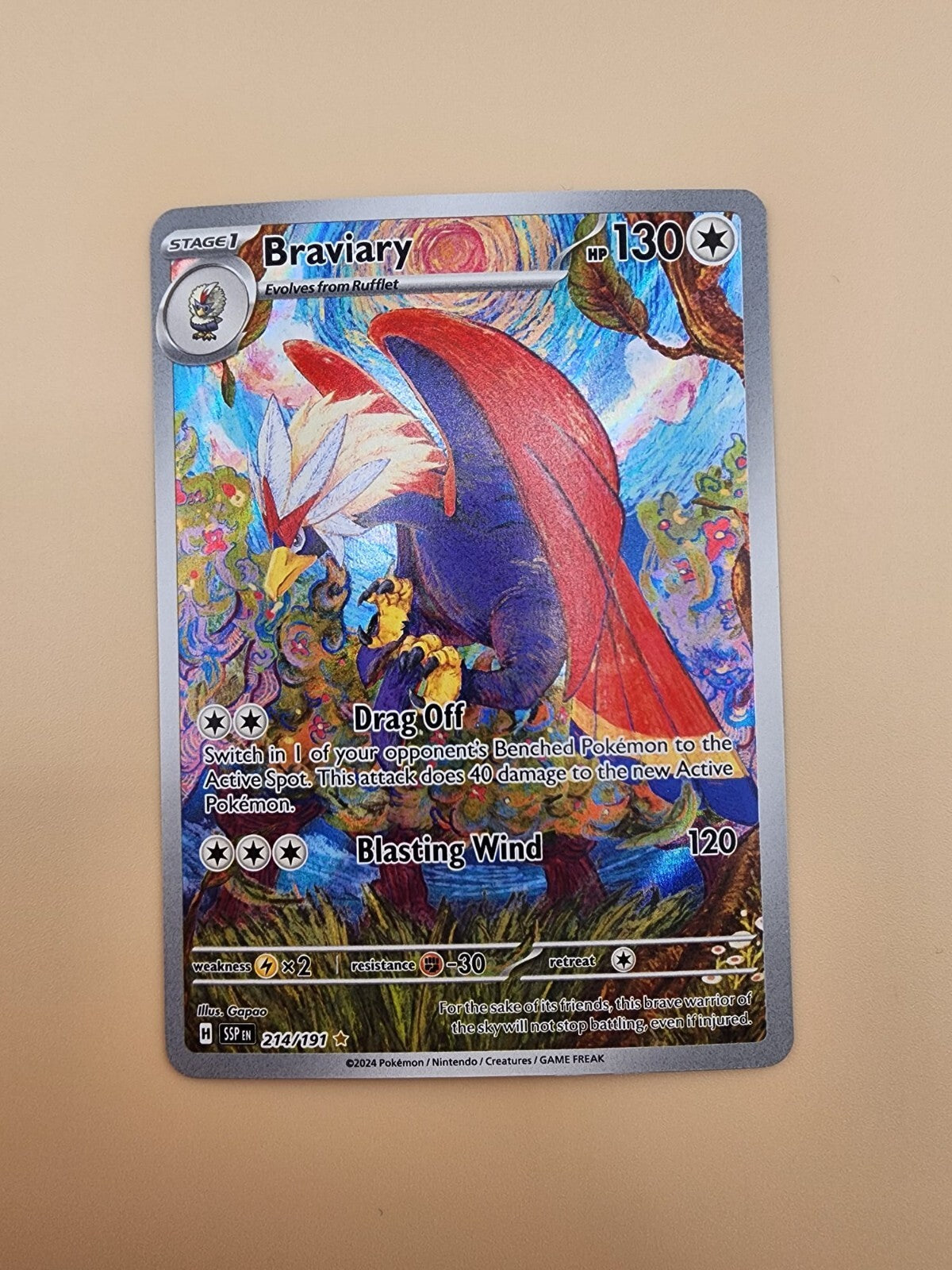 Braviary 214/191 Sv08: Surging Sparks Holo Near Mint (NM)