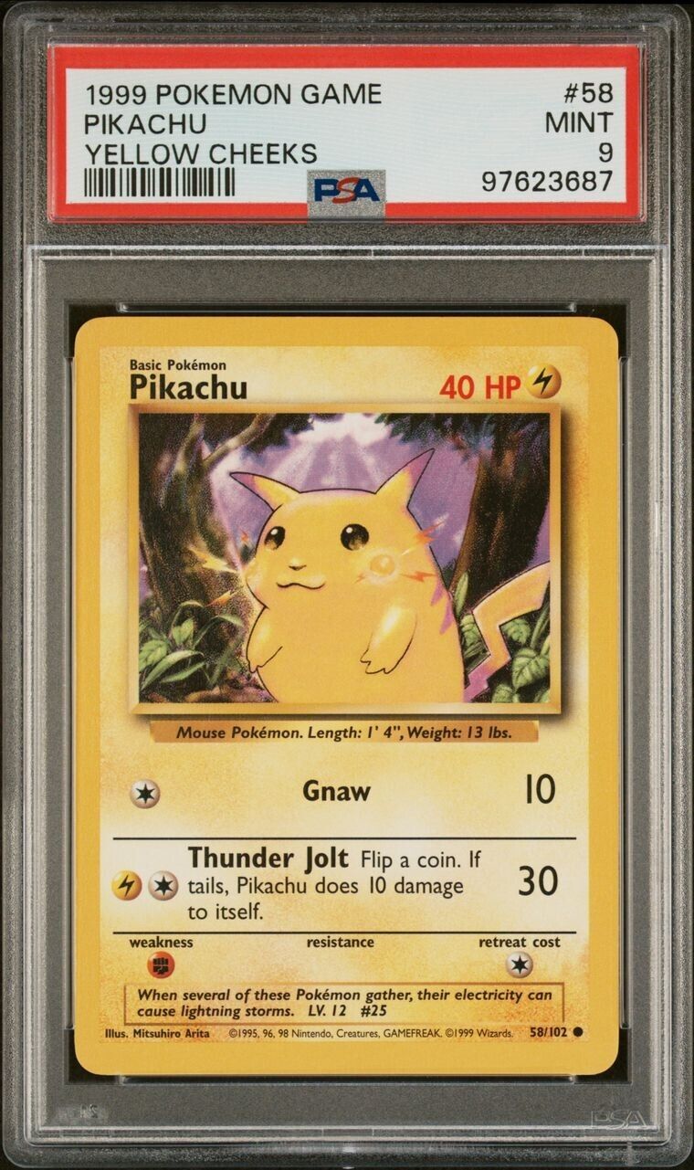 1999 YELLOW CHEEKS PIKACHU #58 POKEMON GAME PSA 9 MINT