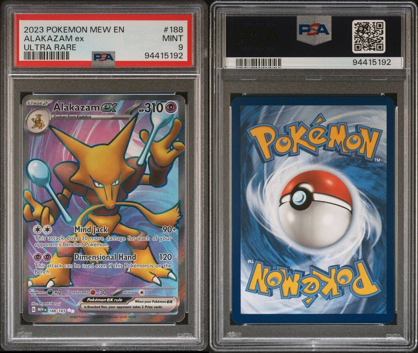 PSA 9 Pokémon TCG Alakazam ex Scarlet & Violet - 151 188/165 Holo Ultra Rare