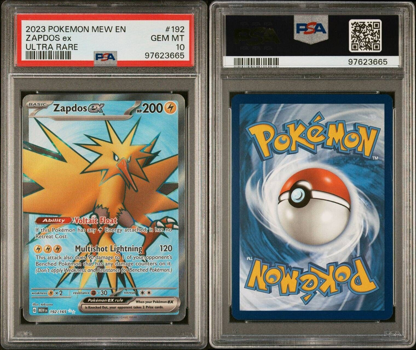 2023 POKEMON MEW EN #192/165 ZAPDOS EX ULTRA RARE PSA 10 GEM- MINT