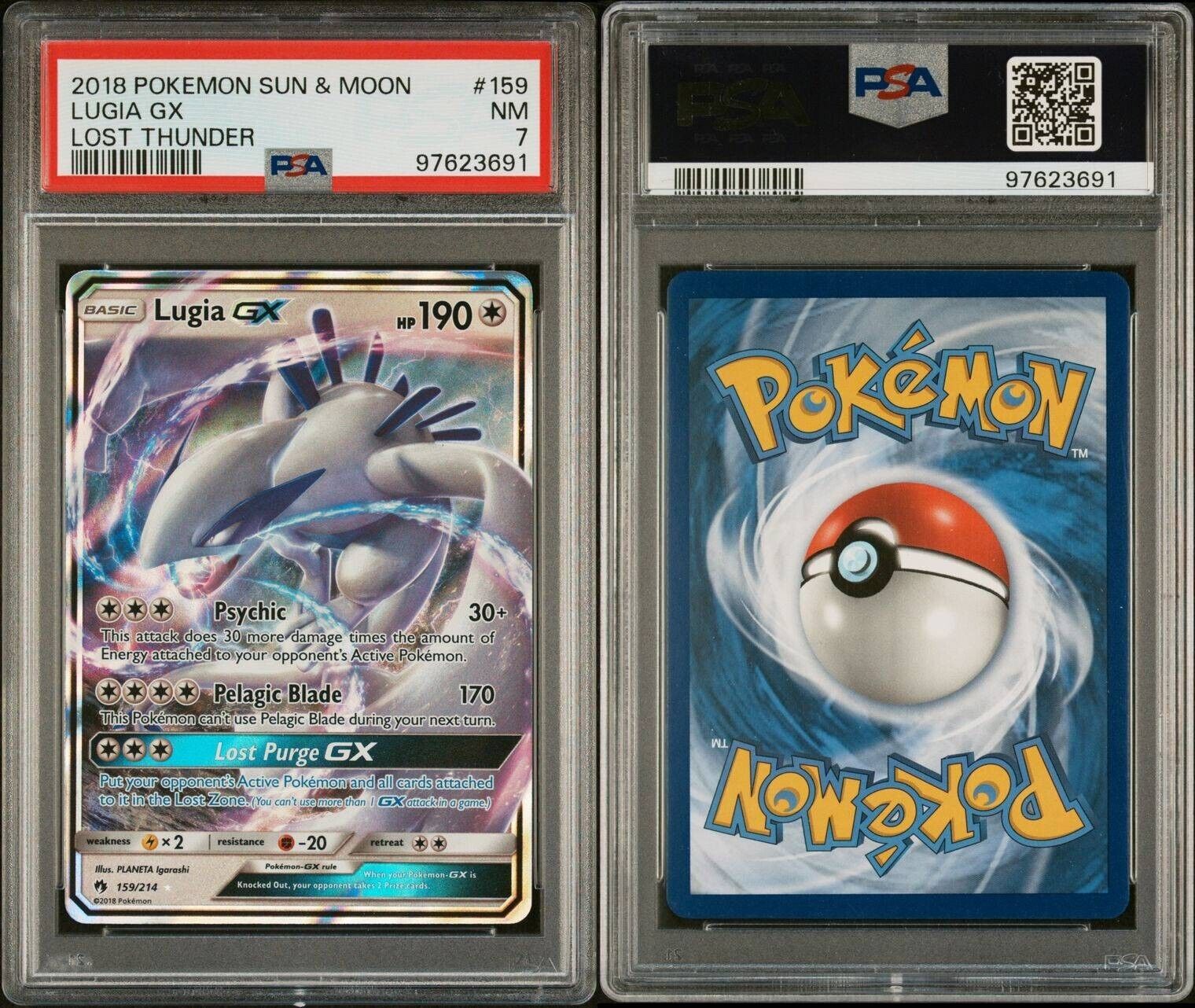 2018 Pokemon Sun & Moon Lost Thunder Lugia GX 159/214 PSA 7 NM