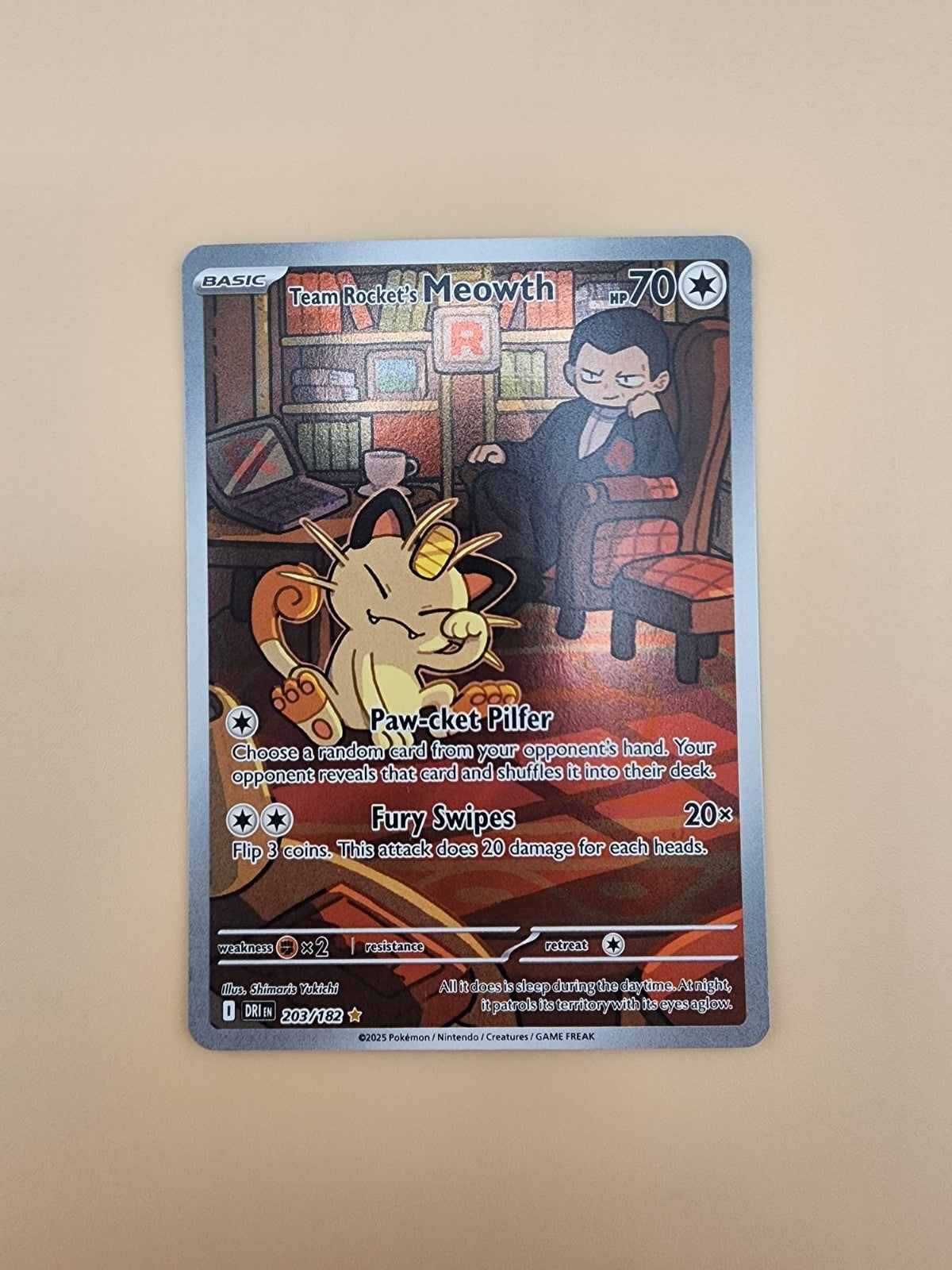 2- Team Rocket's Meowth 203/182 Sv10: Destined Rivals NM Holo