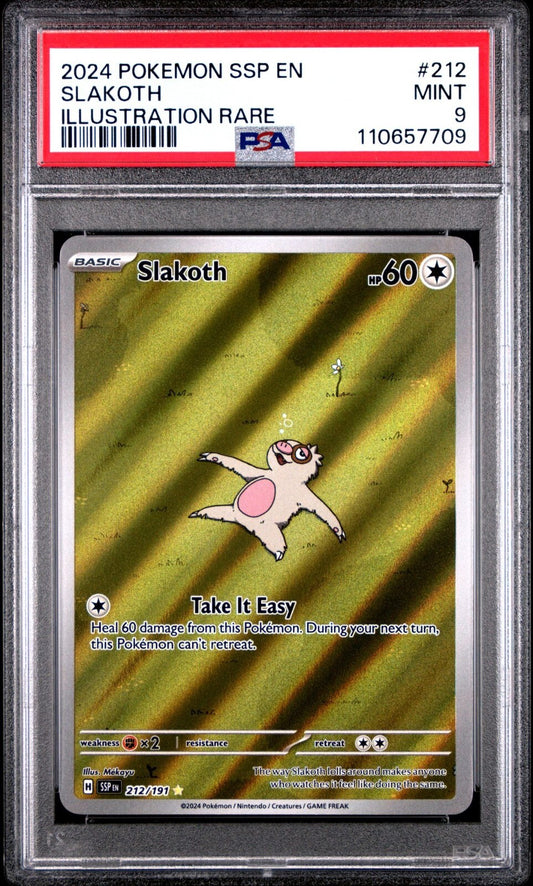 Slakoth 212/191 Sv08: Pokemon Surging Sparks Illustration Rare Holo PSA 9 MINT