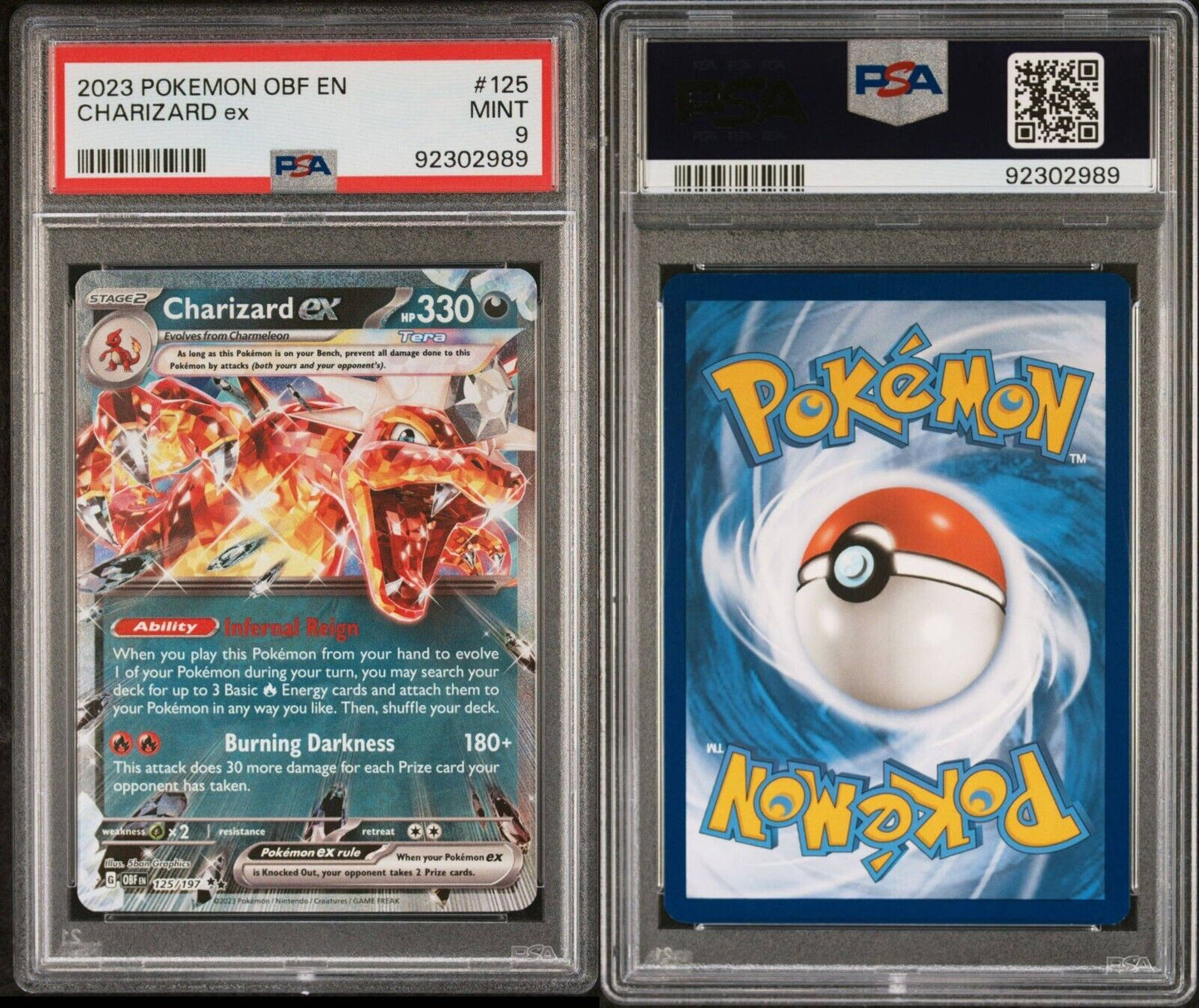 PSA 9 Mint 2023 Pokemon Obsidian Flames Charizard EX #125/197