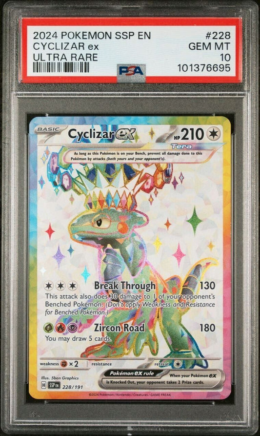 2024 POKEMON SSP EN-SURGING SPARKS ULTRA RARE #228 CYCLIZAR EX PSA 10