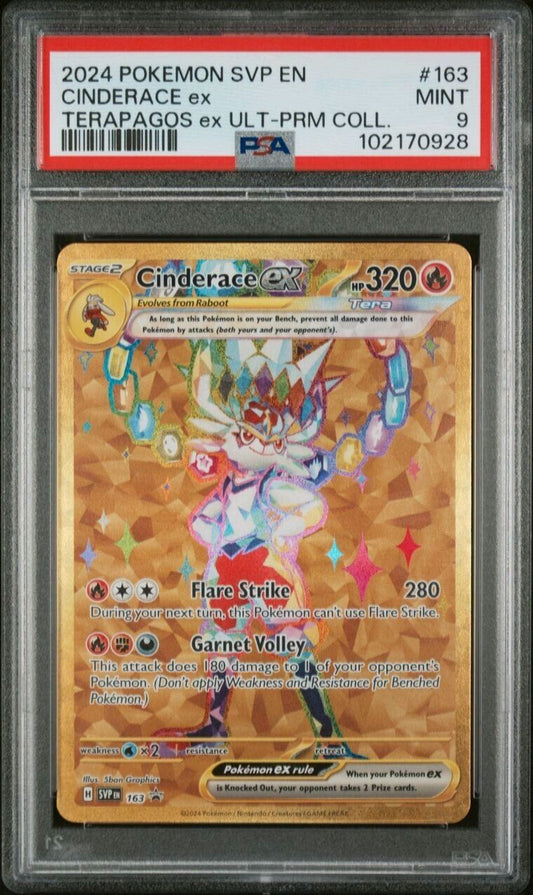 PSA 9 MINT Cinderace Ex SVP163 SVP 163 Gold FULL ART PROMO Pokemon Card