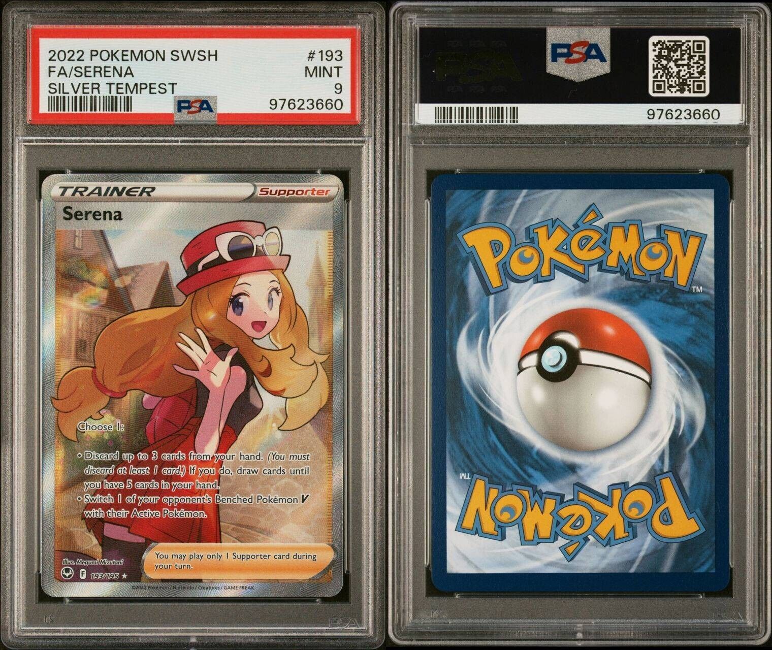 Serena, PSA Gem Mint 9, #193, 2022 Pokemon Silver Tempest, English