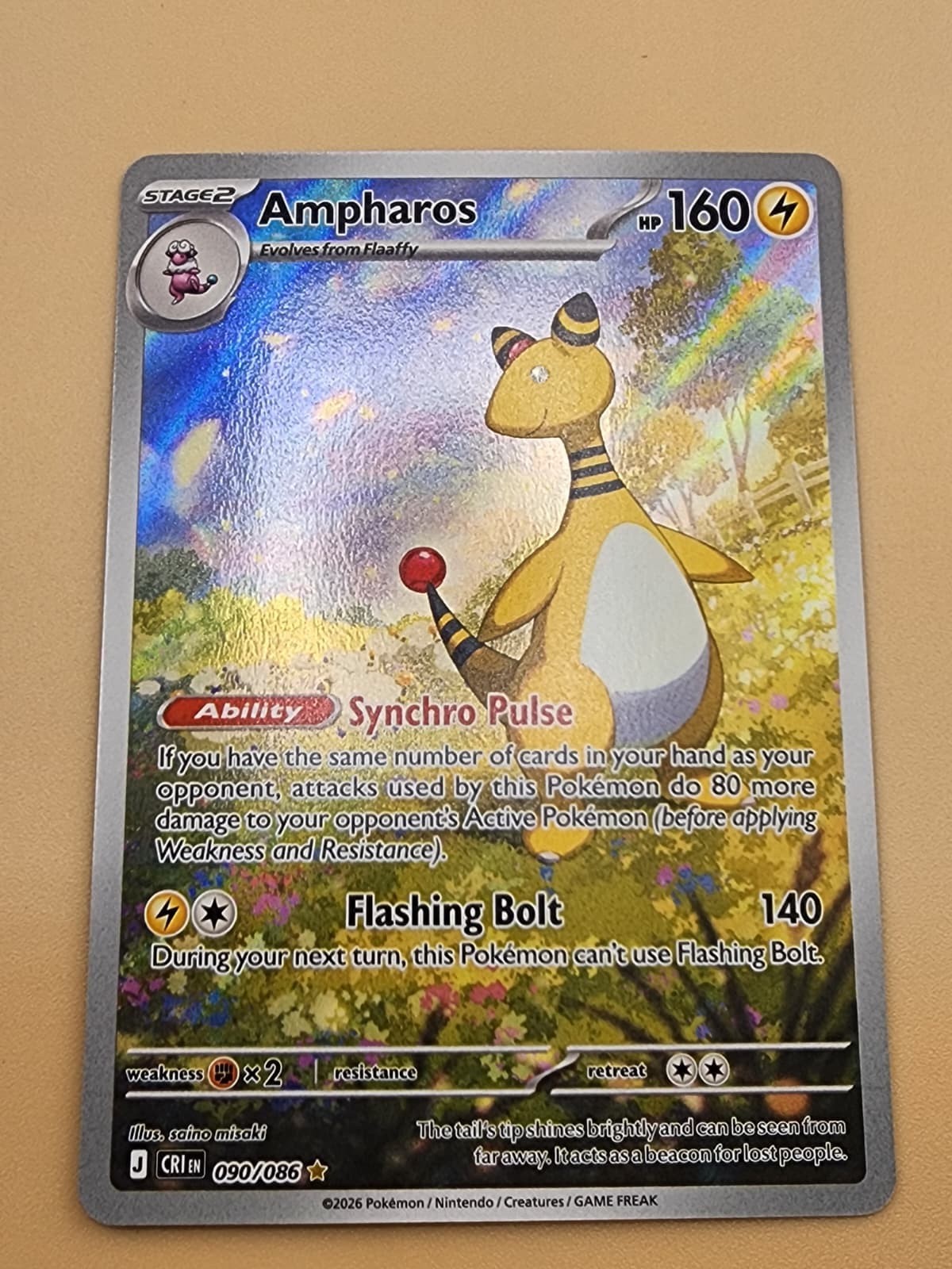 Ampharos 090/086 Me04: Chaos Rising Holo Near Mint NM