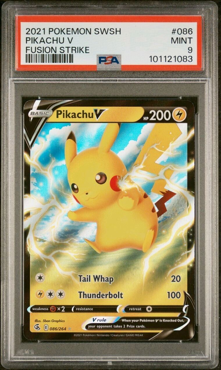 PIKACHU V 086/264 FUSION STRIKE Sword & Shield 2021 POKEMON TCG GRADED PSA 9