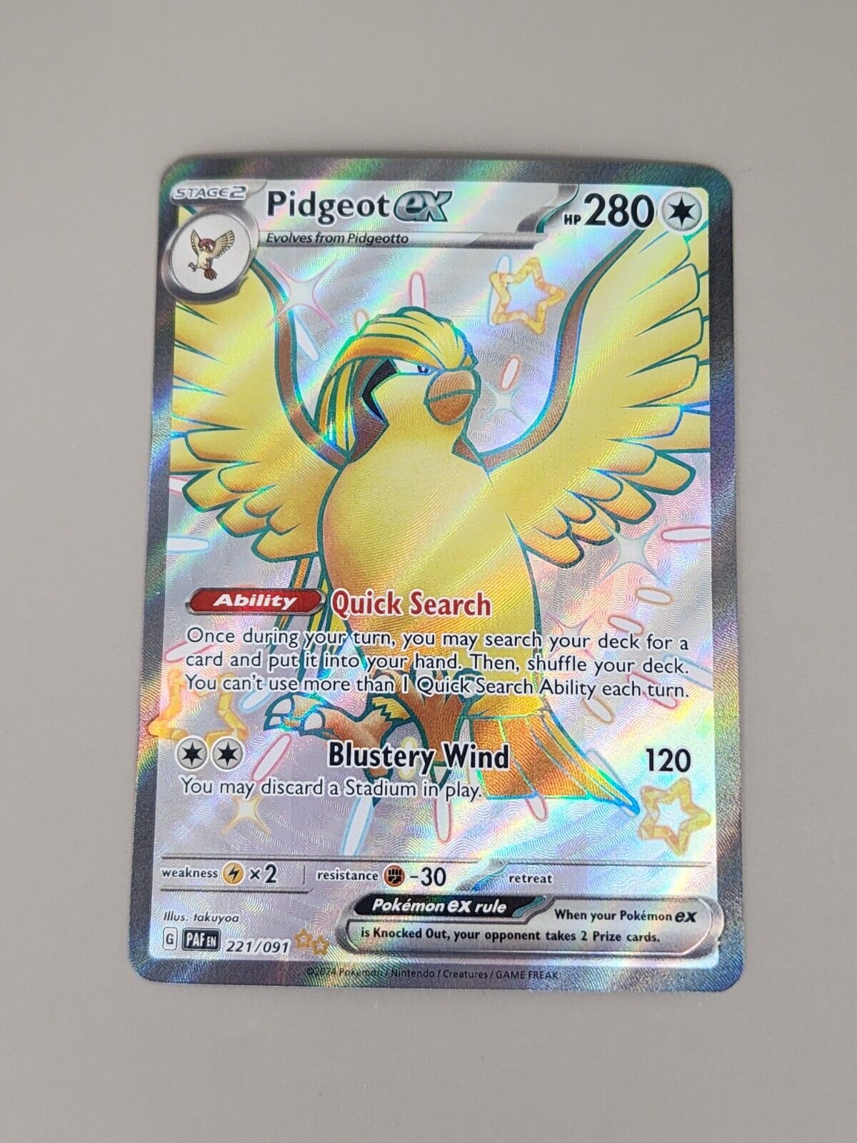 Pokémon TCG Pidgeot ex Scarlet & Violet: Paldean Fates 221/091 Holo Shiny Ultra