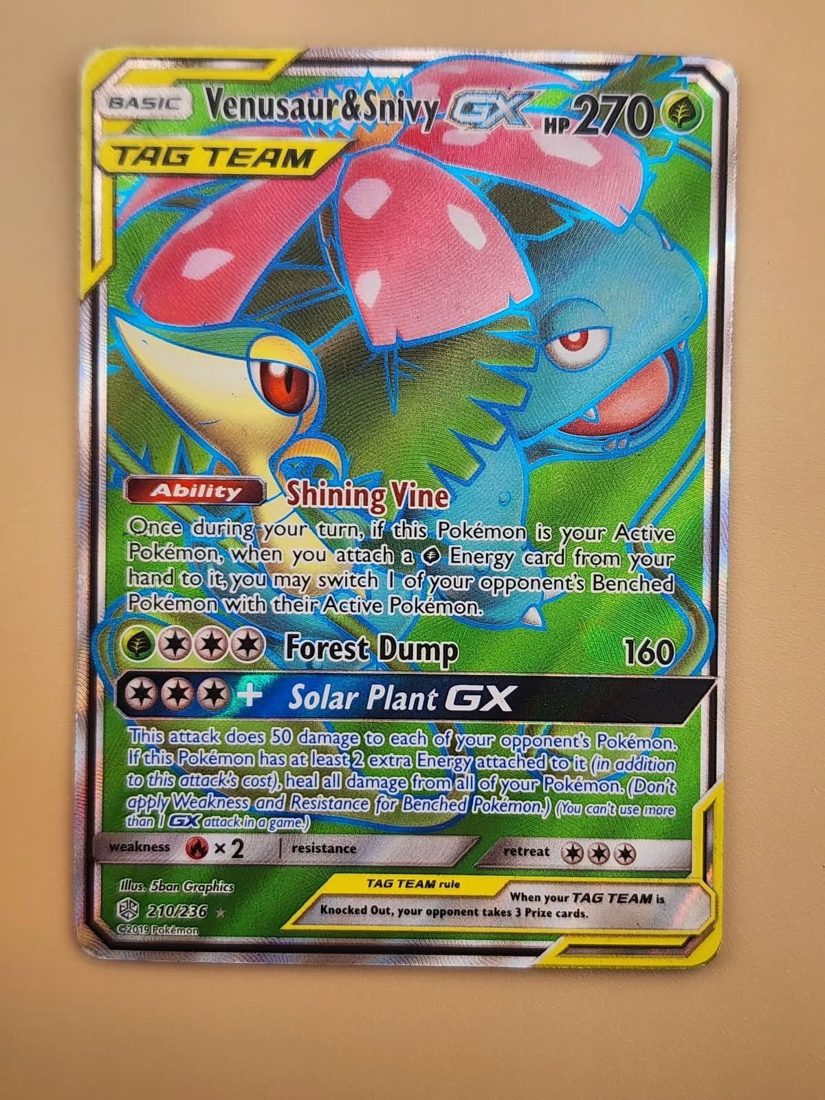 Venusaur & Snivy GX (Full Art) 210/236 Sm-Cosmic Eclipse Holo Near Mint NM