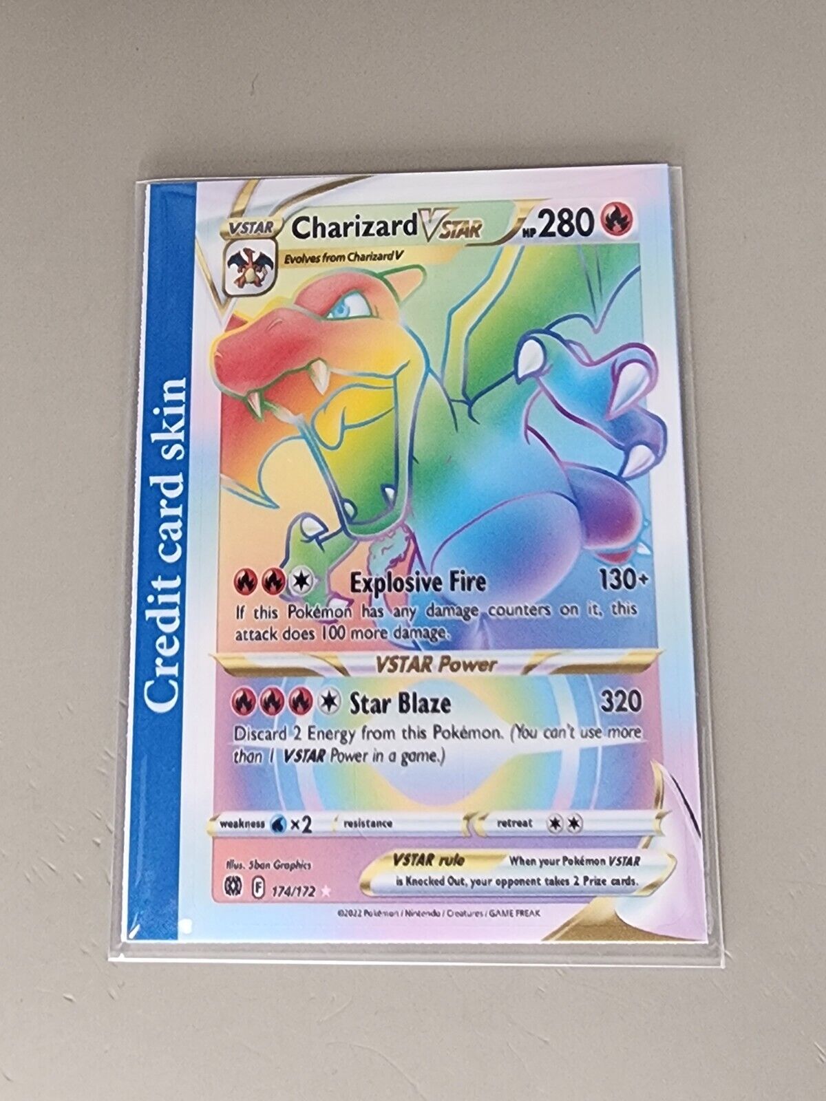 CREDIT CARD SKIN - Charizard VStar 174/172 Secret RAINBOW