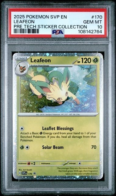 PSA 10 GEM MINT Leafeon 170 Cosmos Holo Prismatic Evolutions Tech Sticker Promo