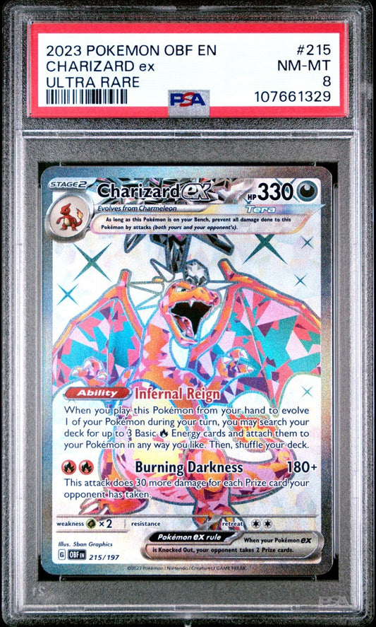 2023 POKEMON OBF EN-OBSIDIAN FLAMES 215 CHARIZARD EX ULTRA RARE PSA 8