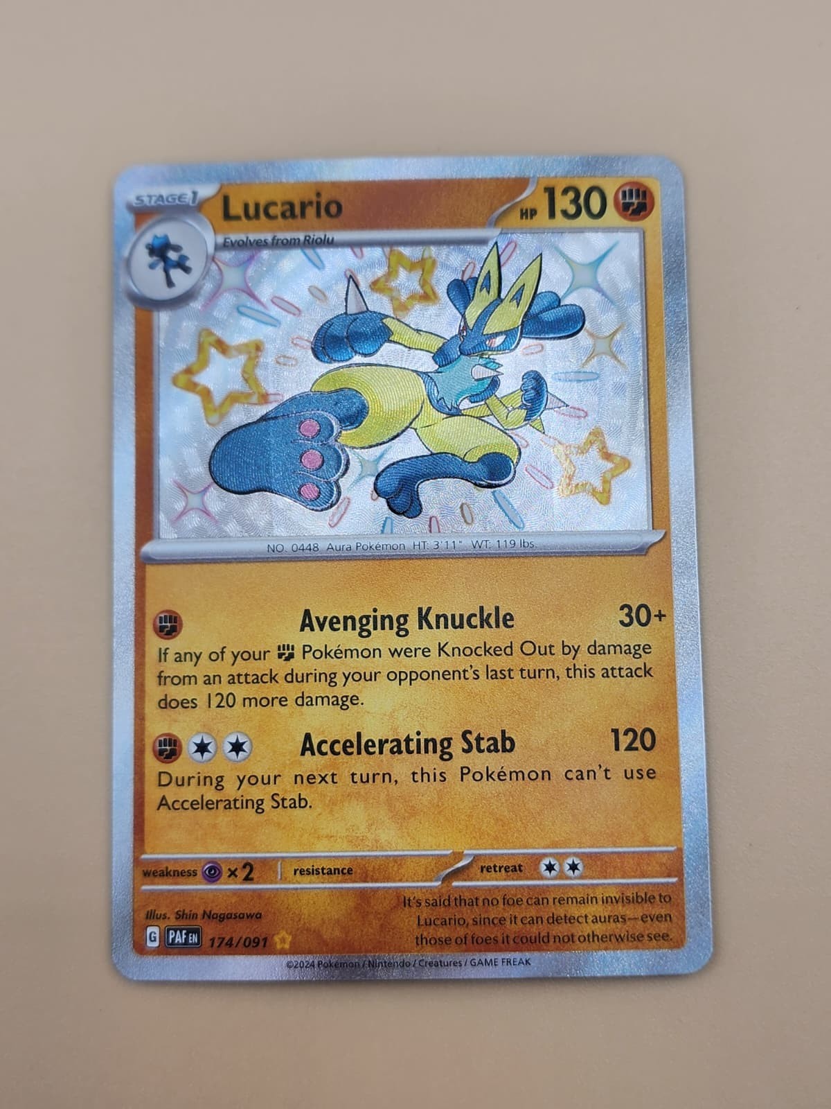Lucario 174/091 SV: Paldean Fates Holo Near Mint (NM)
