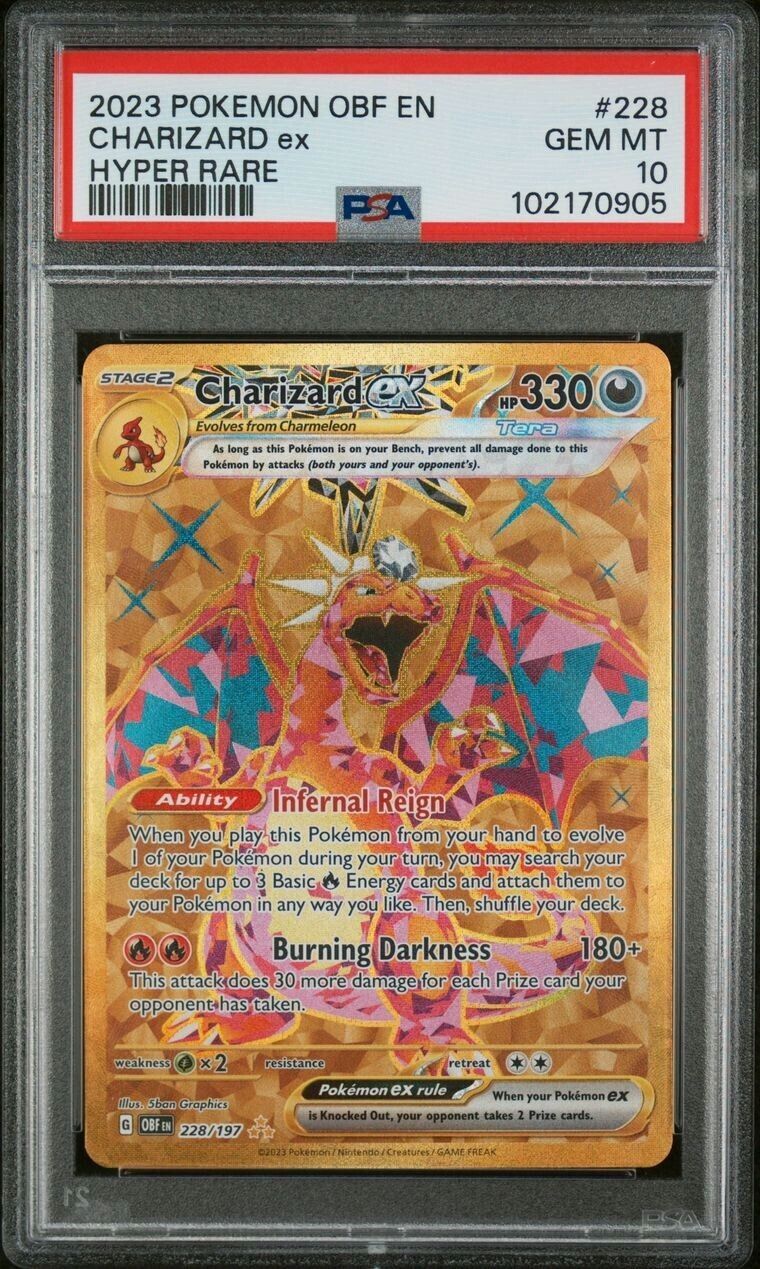 PSA 10 Charizard ex 228/197 Gold Obsidian Flames OBF EN Pokemon Card GEM MINT