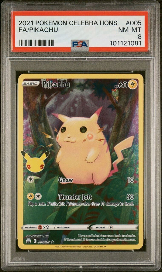 PSA 8 NM-MT Pikachu Celebrations Full Art Holo Pokemon Card 005/025