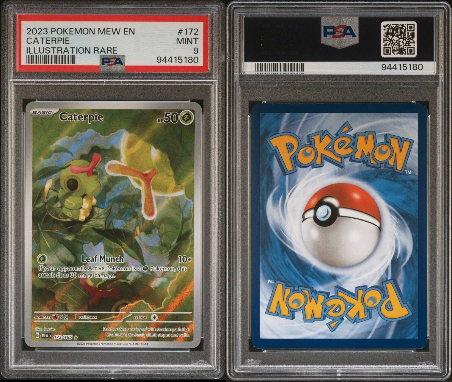 Pokemon Card - Caterpie 172/165 Pokemon 151 TCG Scarlet & Violet Full Art PSA 9