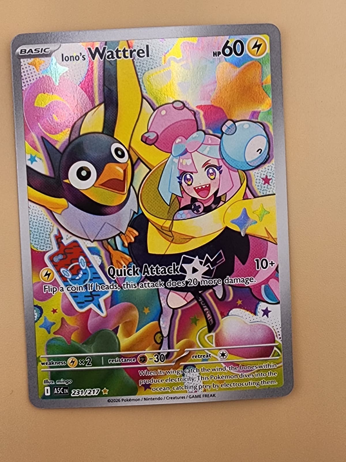 Iono's Wattrel 231/217 Me: Ascended Heroes Holo Near Mint NM