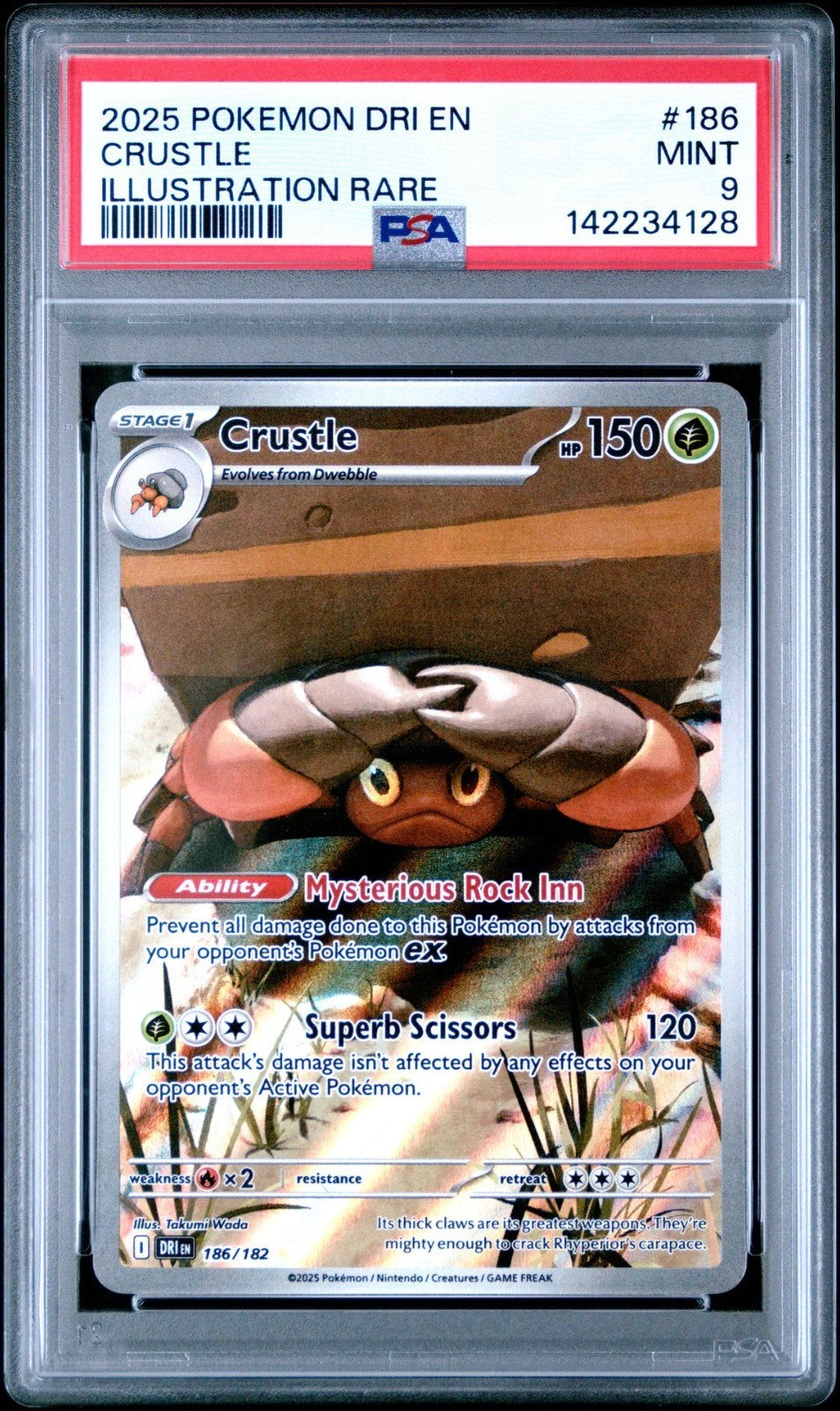 2025 POKEMON DRI ENG DESTINED RIVALS #186 CRUSTLE ILLUSTRATION RARE PSA 9