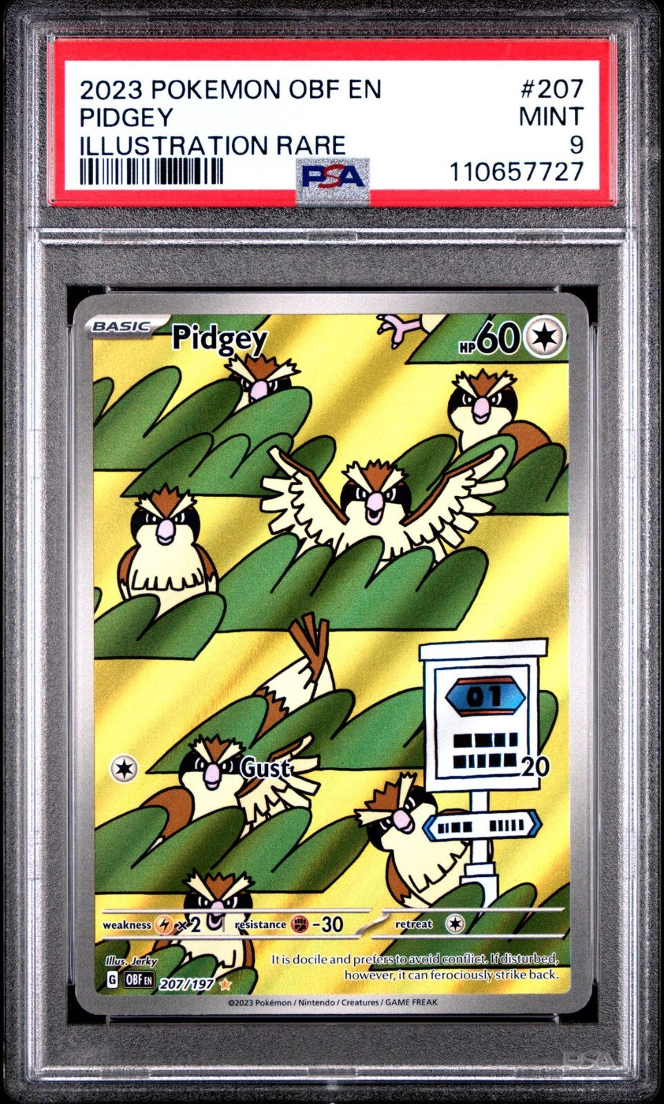 Pidgey 207/197 Sv03: Obsidian Flames Holo PSA 9