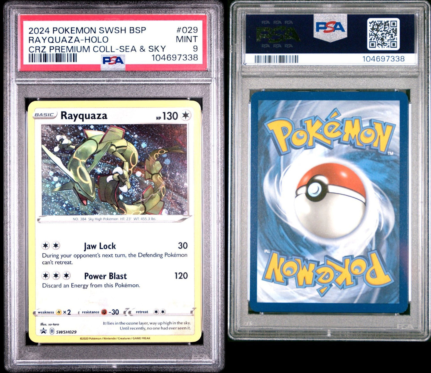 Pokemon PSA 9 Rayquaza SWSH029 Holo Rare Black Star Promo Sea Sky Crown Zenith