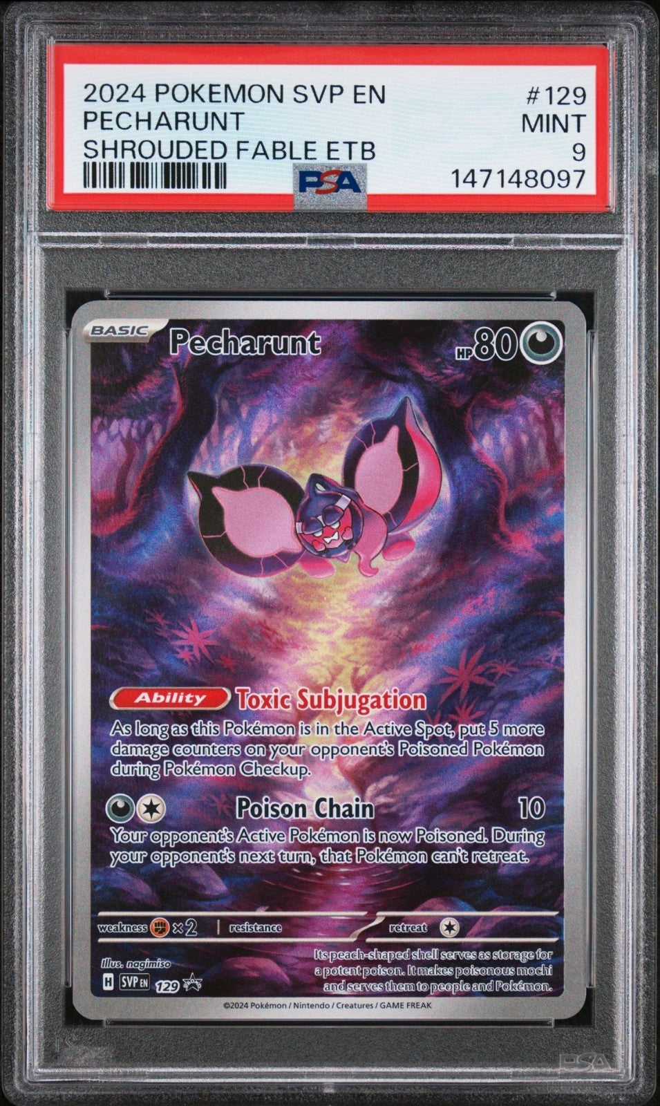 2024 POKEMON SVP EN-SV BLACK STAR PROMO #129 PECHARUNT SHROUDED FABLE ETB PSA 9