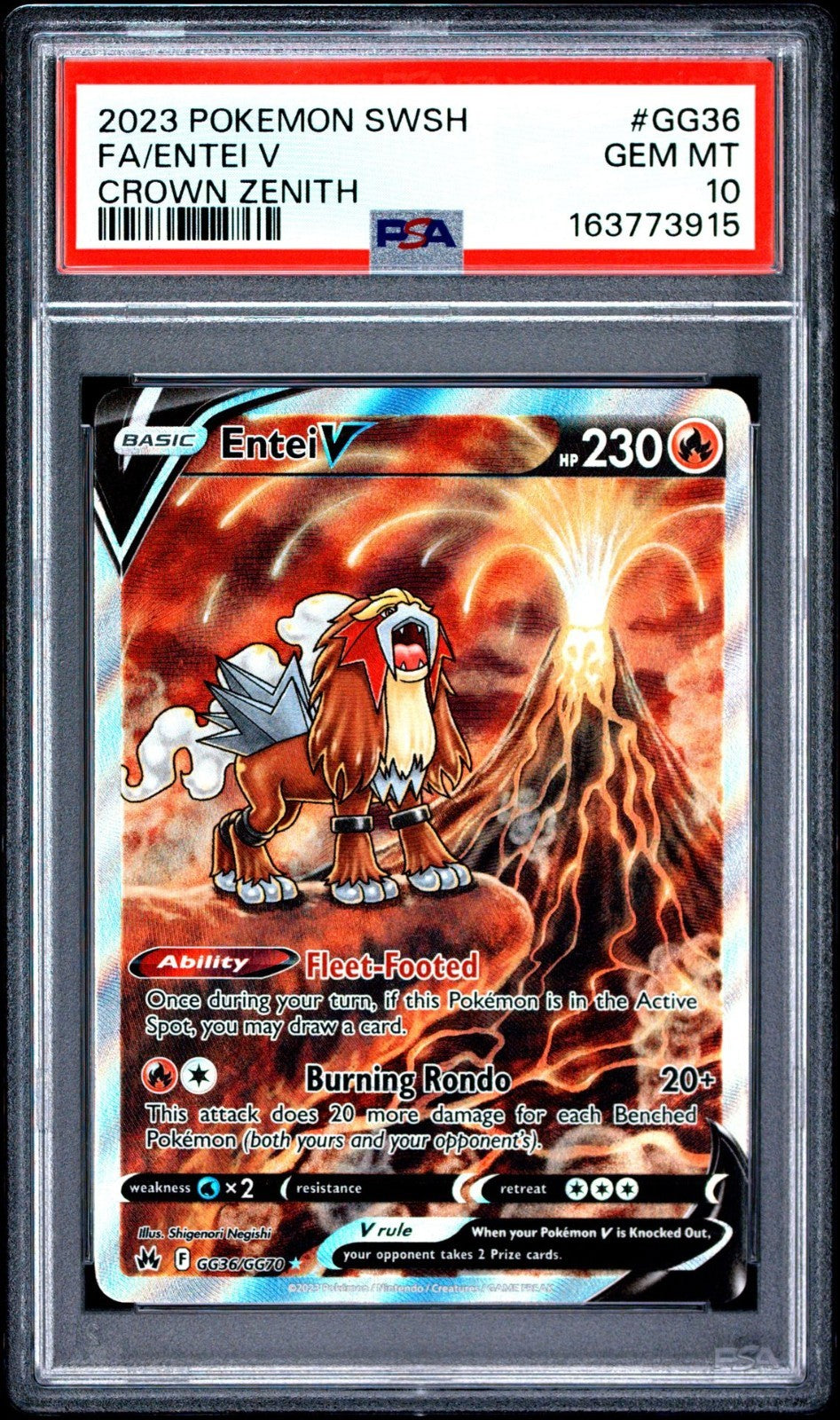 2023 Pokemon Sword & Shield Crown Zenith Full Art Entei V GG36 PSA 10