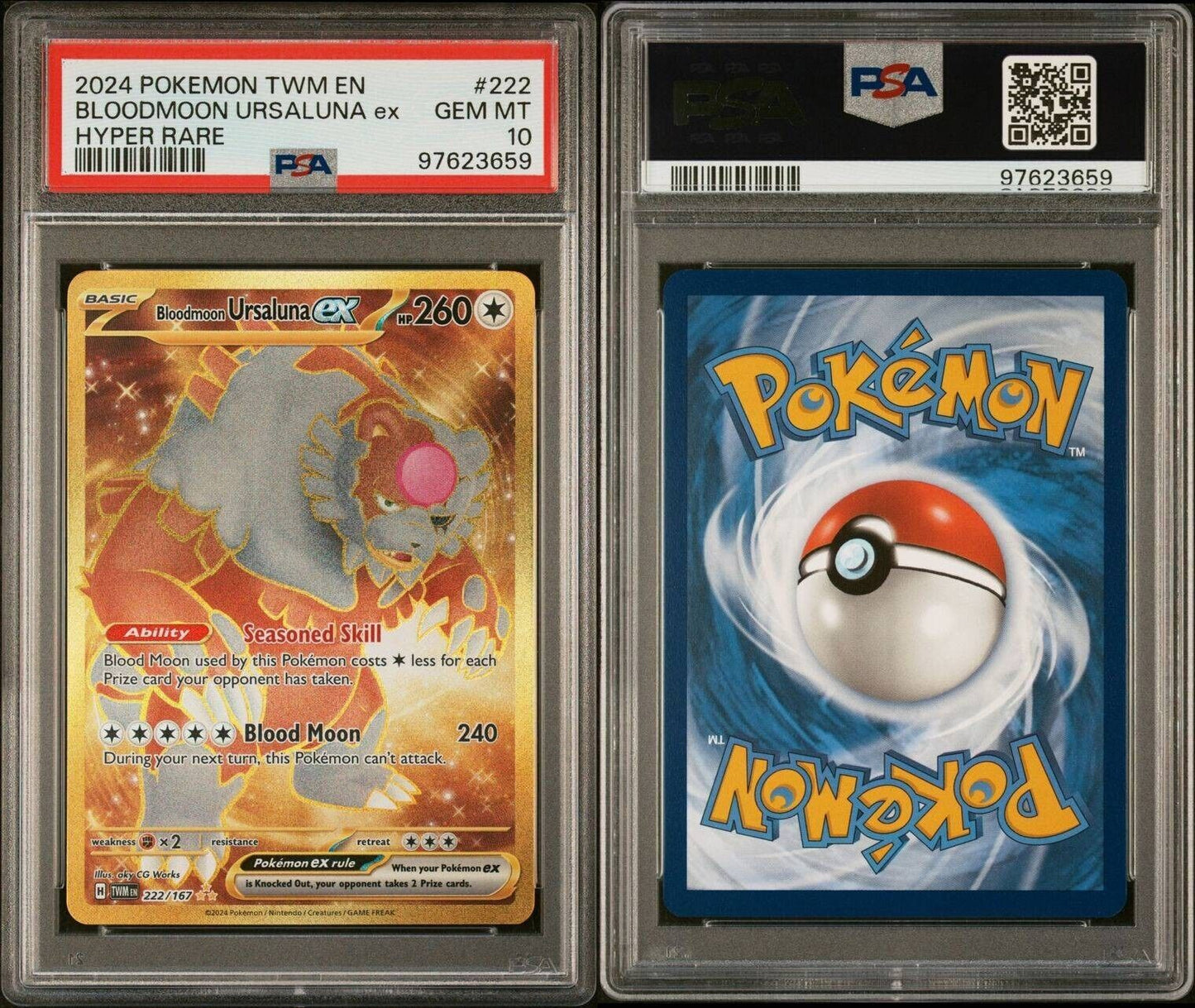 Bloodmoon Ursaluna EX 222/167 Gold Twilight Masquerade Pokémon Gem Mint PSA 10