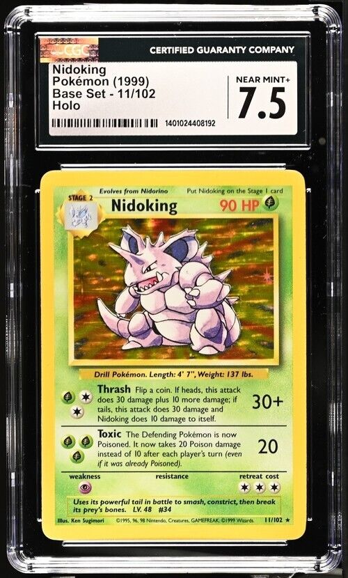 CGC 7.5 NEAR MINT+ Nidoking Unlimited Holo 11/102 1999 Base Set Pokemon Card