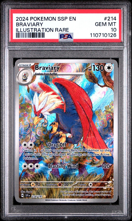 Braviary 214/191  Surging Sparks Holo PSA 10