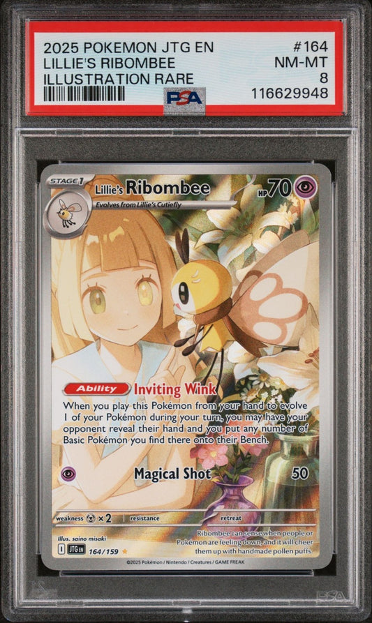 2025 Pokemon: Lillie’s Ribombee 164/159 Journey Together Illustration Rare PSA 8